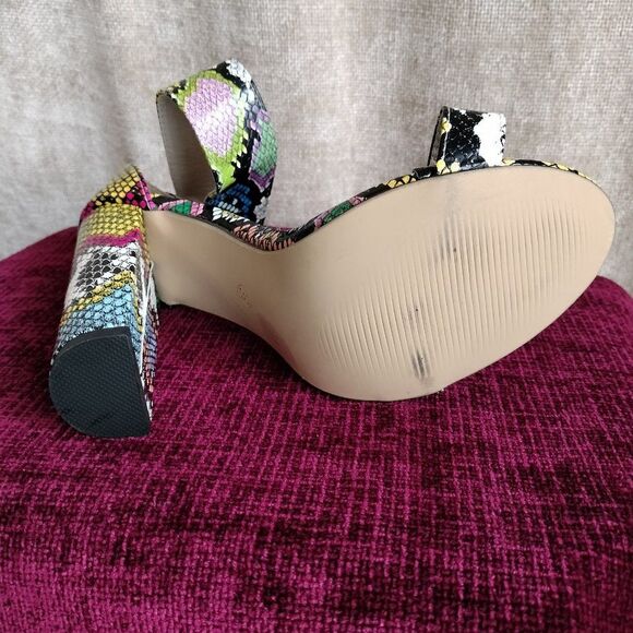 Women's Multicolor Snakeskin Ankle Strap Block Heel Sandal Size 39 - Picture 7 of 9